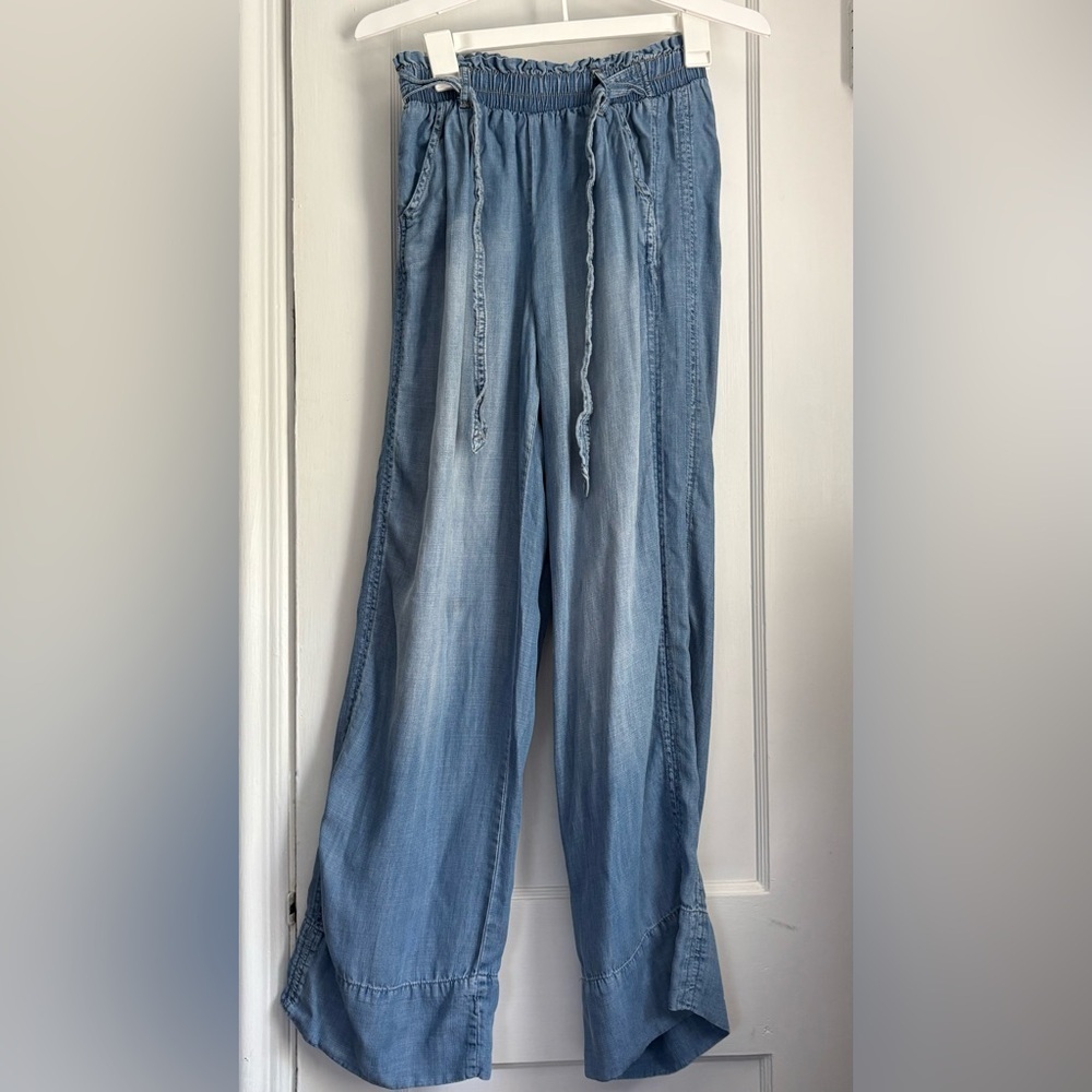Knox Rose High Rise Wide Legs Chambray Blue Jeans, Size: XS